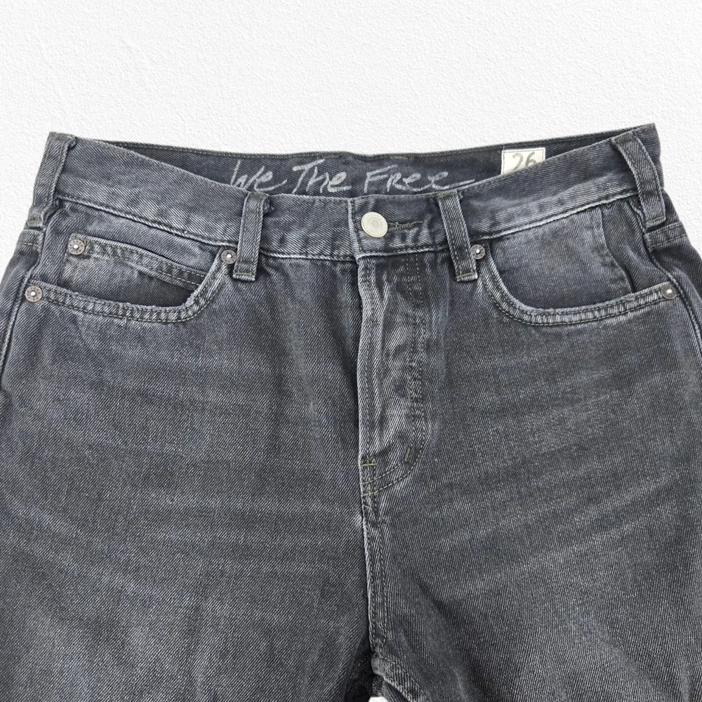 We The Free Black Distressed Mid Rise Crop Free People Grunge Jeans Size 26